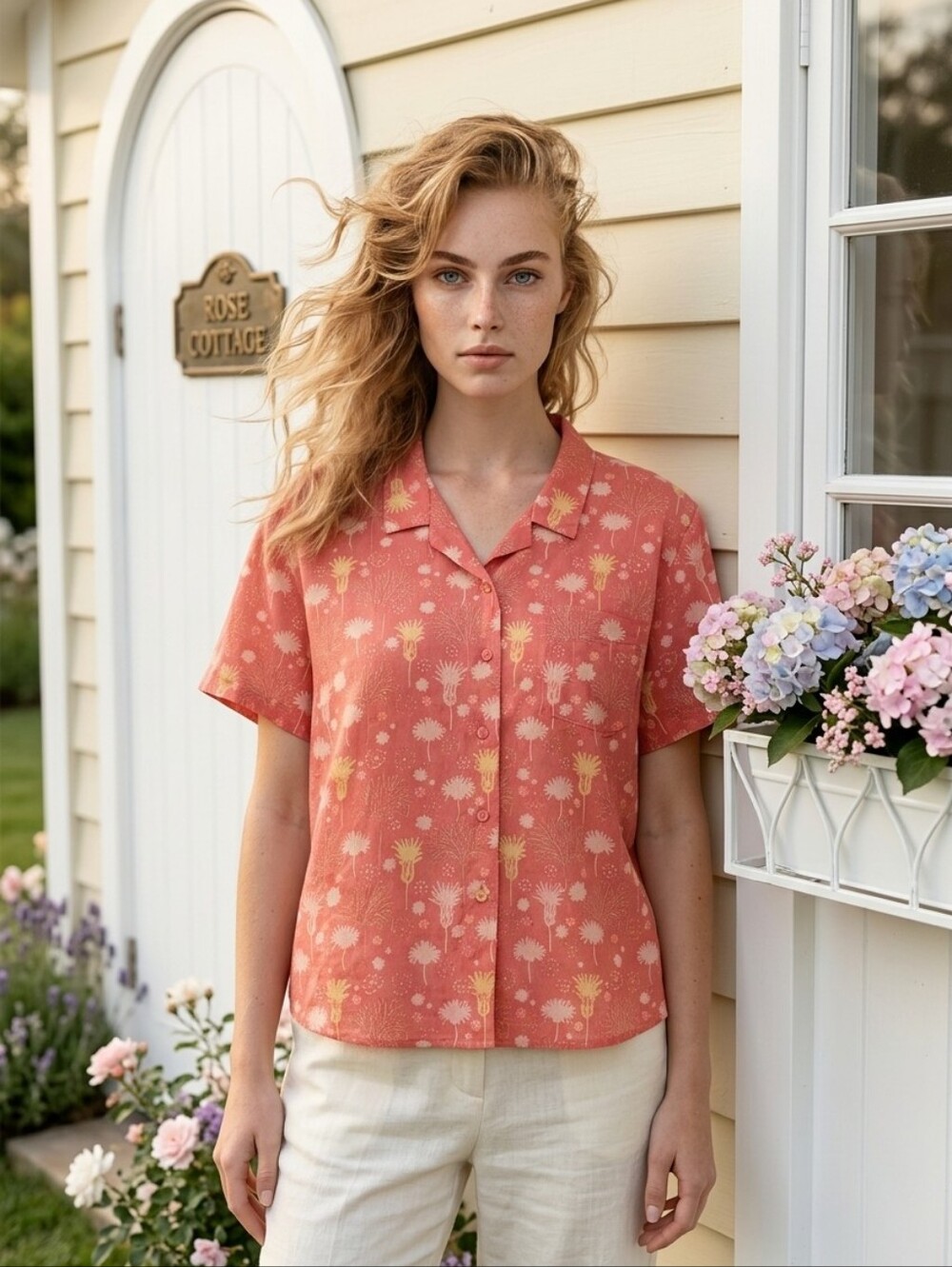 Woolrich SZ XL Women's Pink Tropical Camp/Cabana Shirt Short Sleeve Boxy Beachy